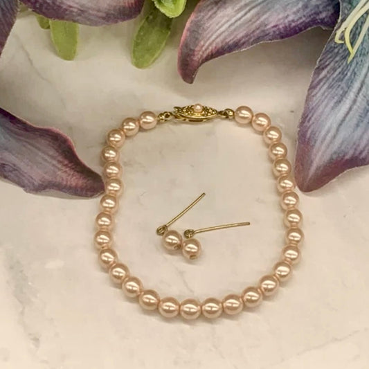 Light Pink Pearl Doll Necklace Earrings Set • 18 Inch Fashion Doll Jewelry