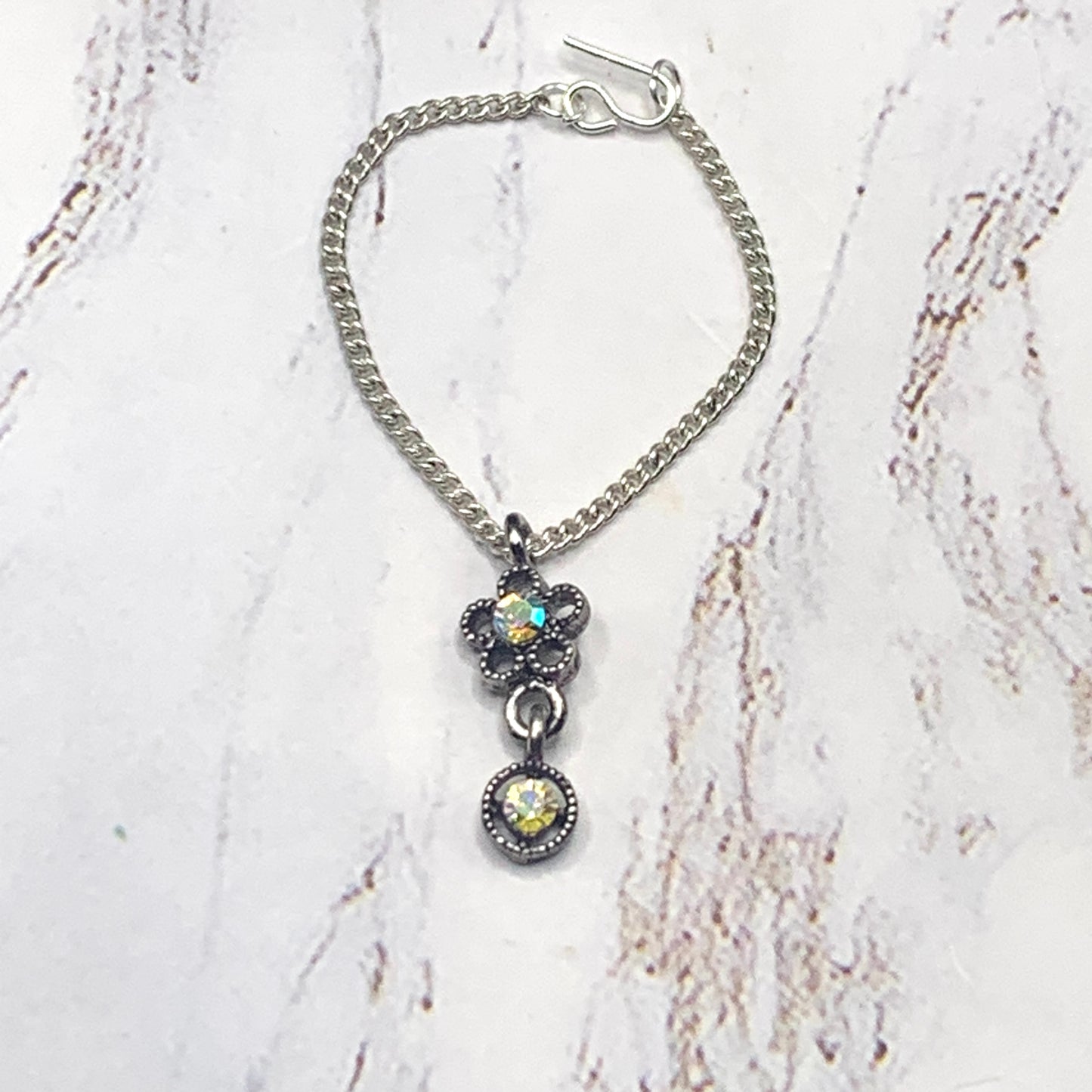 AB Rhinestone Flower Pendant Silver Chain Doll Necklace • 16” Doll Jewelry
