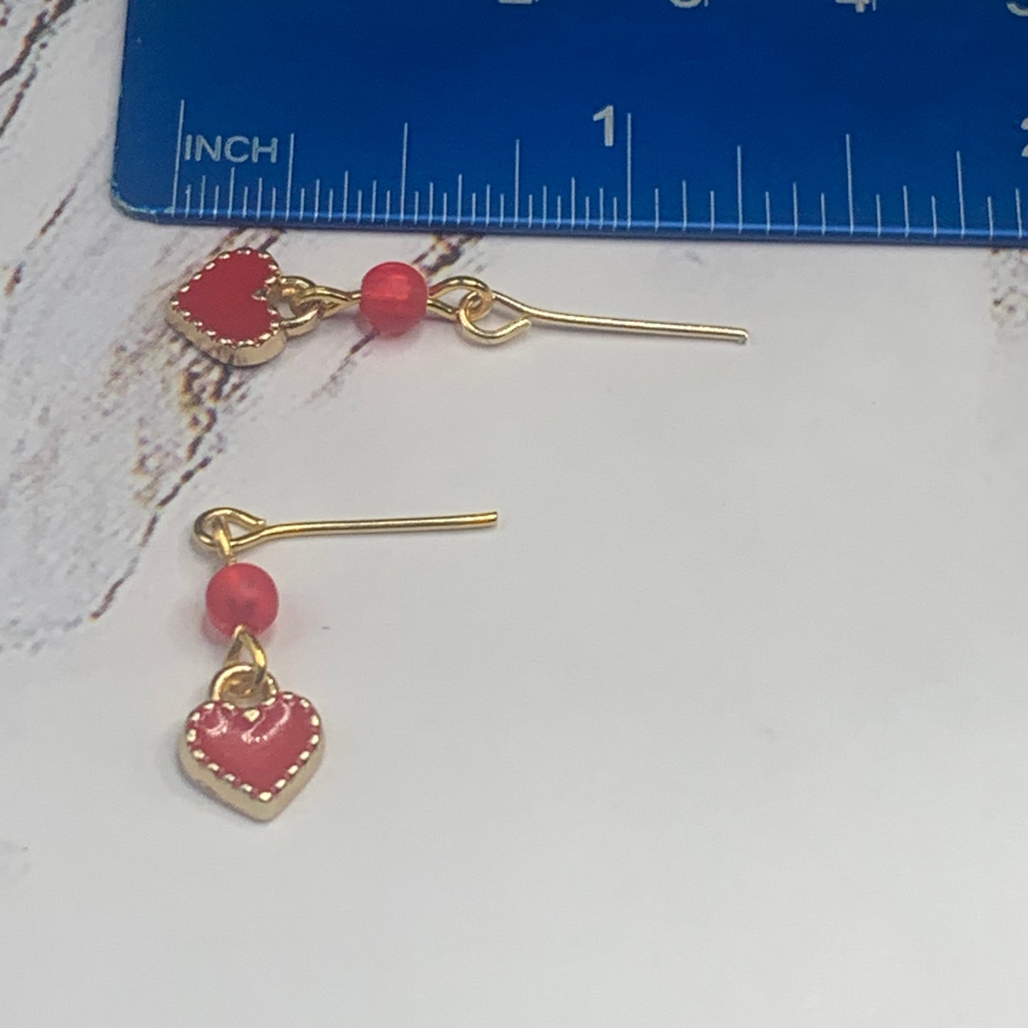 Red Gold Heart Beaded Gold Chain Necklace Earring Set 18-22” Doll Jewelry