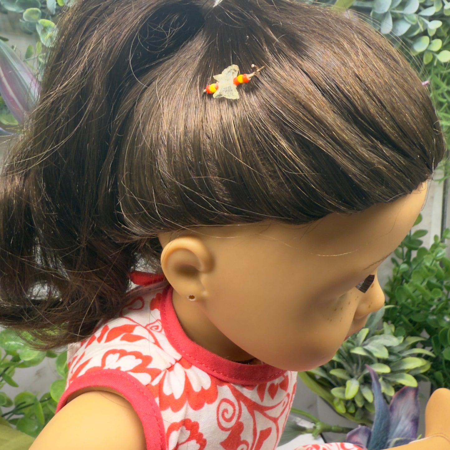 Light Yellow & Red Butterfly Doll Hair Barrettes 14-18” Fashion Dolls • Doll Hair Accessories