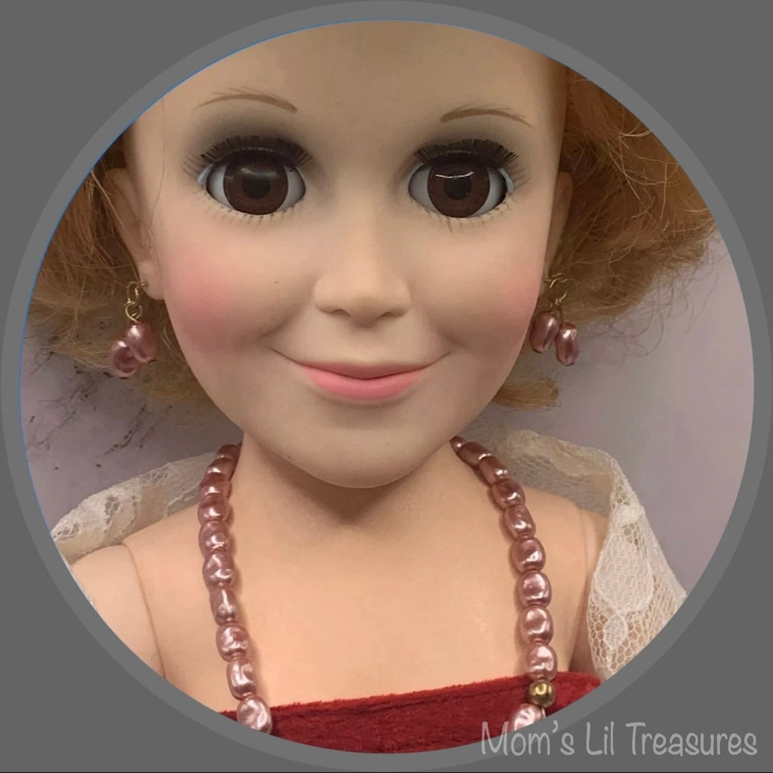 Light Purple Pearl Doll Necklace Earring Set • 18-22 Inch Vintage Doll Jewelry
