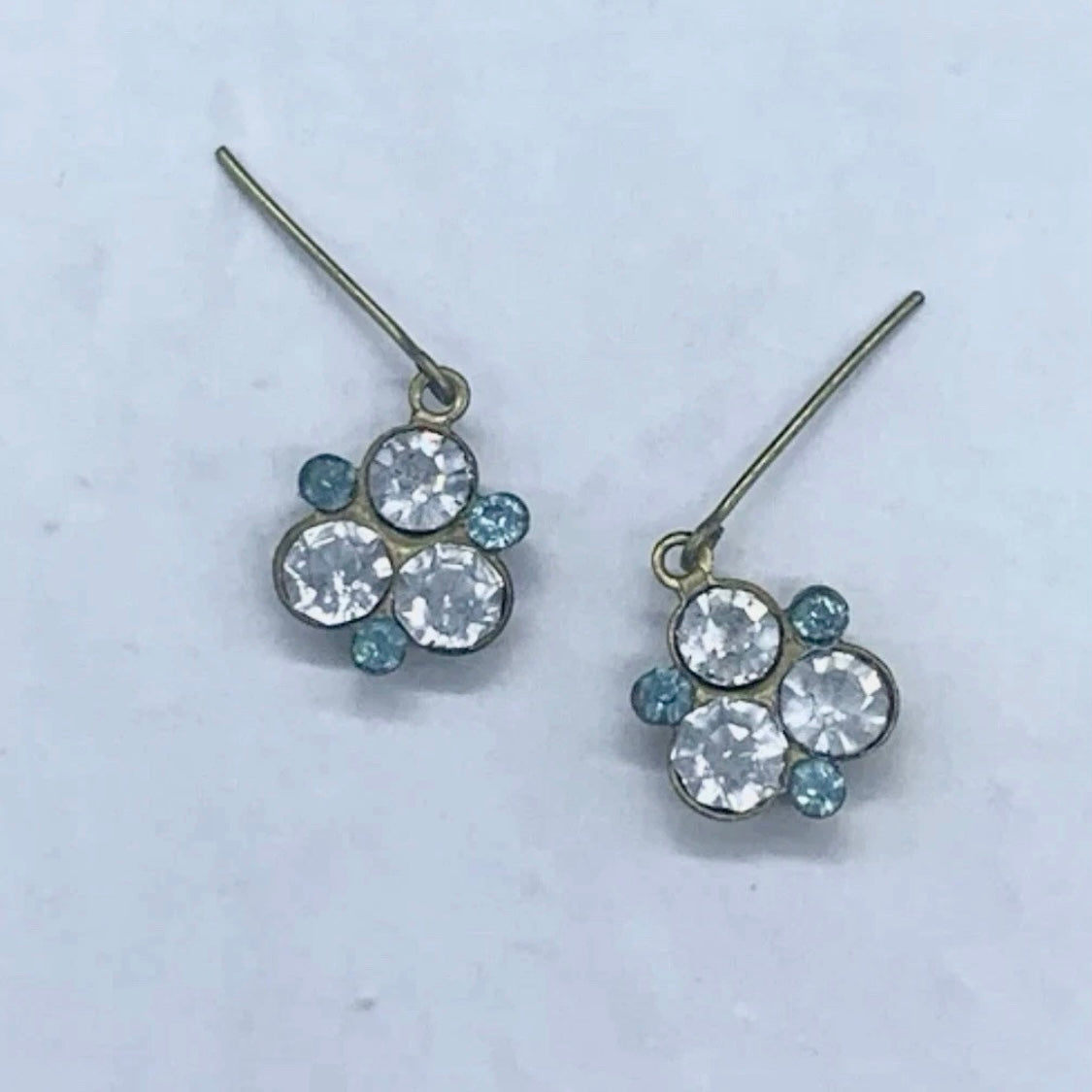 Blue & Clear Rhinestone Dangle Doll Earrings for 18-22” Vintage Doll Jewelry