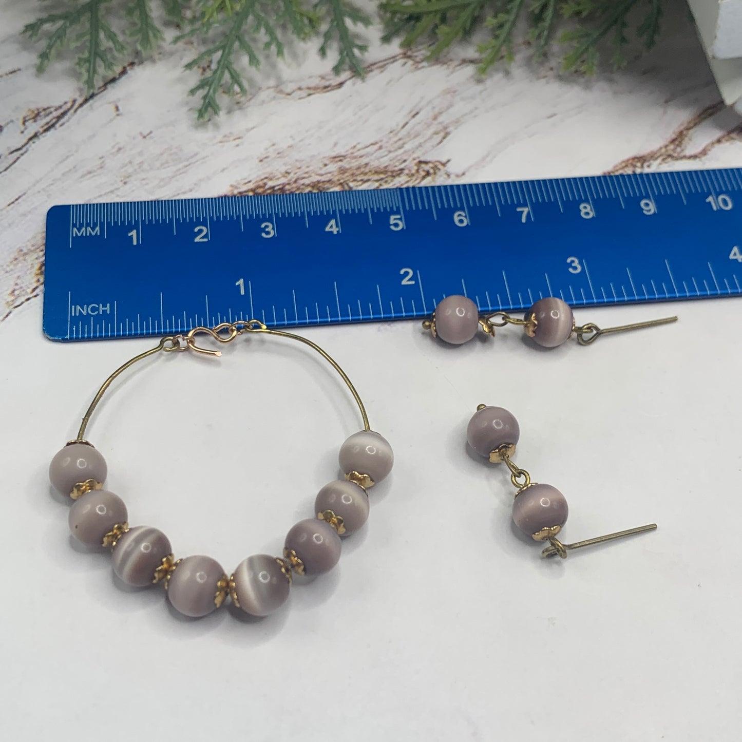 Light Dusty Purple Glass Bead Wire Doll Necklace Earring Set • 16” Doll Jewelry