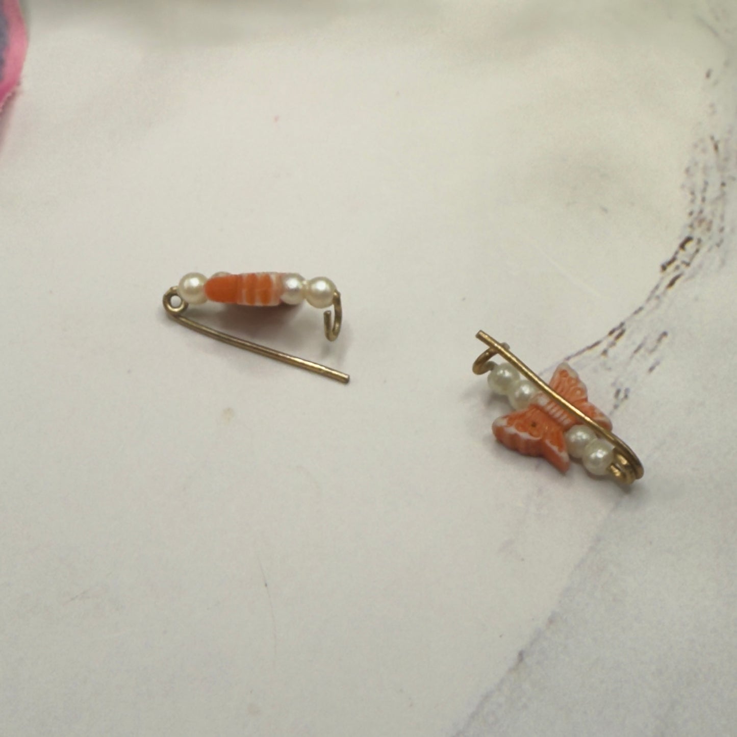 Orange & Pearl Beaded Butterfly Doll Hair Barrettes 14-18” Fashion Dolls • Doll Hair Accessories
