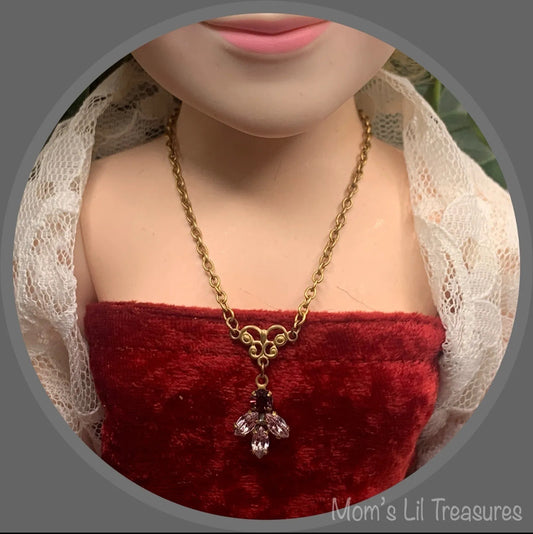 Purple Shades Rhinestone Pendant Gold Tone Necklace• 18-20” Vintage Doll Jewelry
