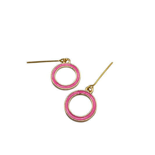 Vibrant Pink Enamel Inlay Gold Hoop Circle Dangle Doll Earrings • 18 Inch Fashion Doll Jewelry