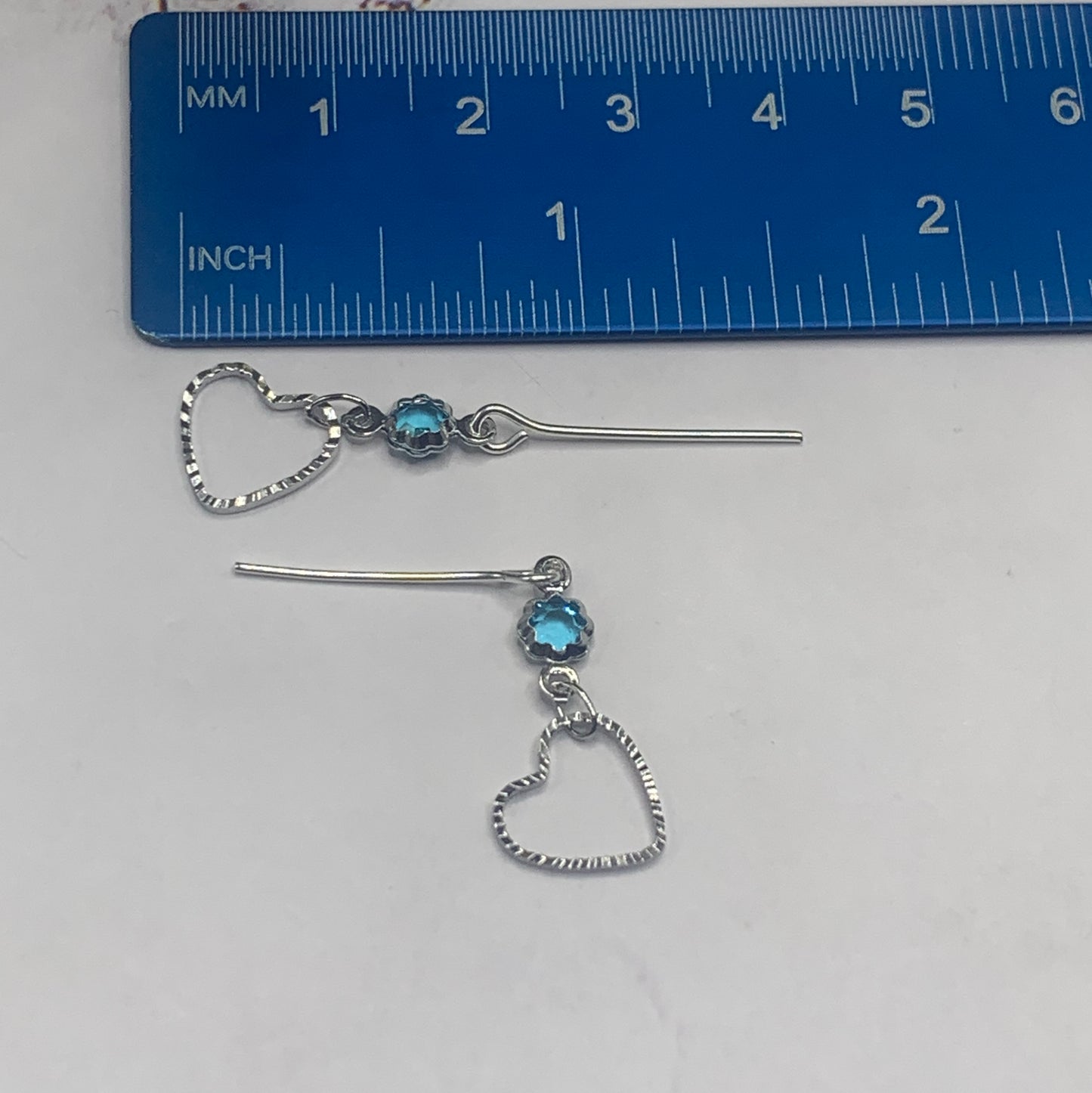 Blue Crystal Silver Heart Dangle Doll Earrings • 18 Inch Fashion Doll Jewelry