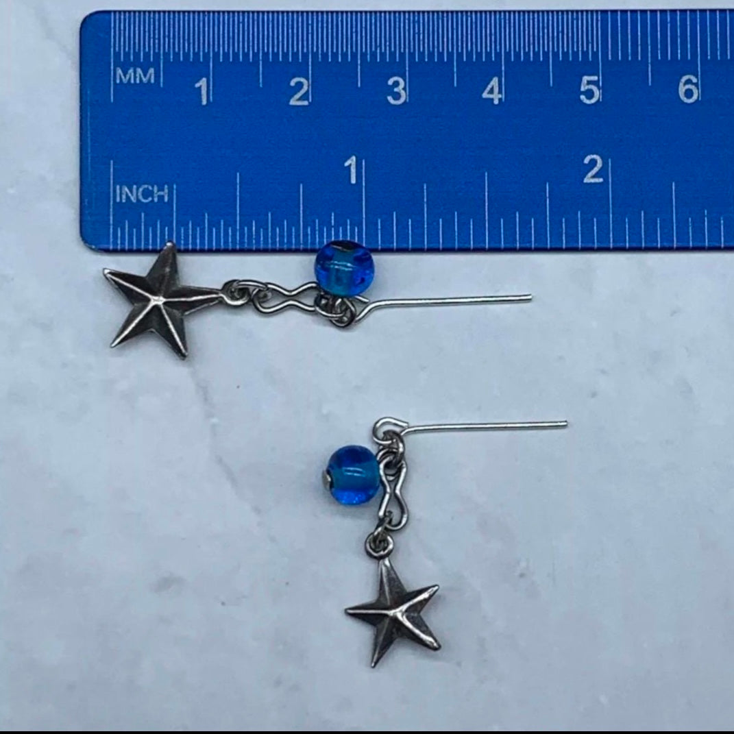 Blue Glass Silver Star Dangle Doll Earrings • 18 Inch Fashion Doll Jewelry