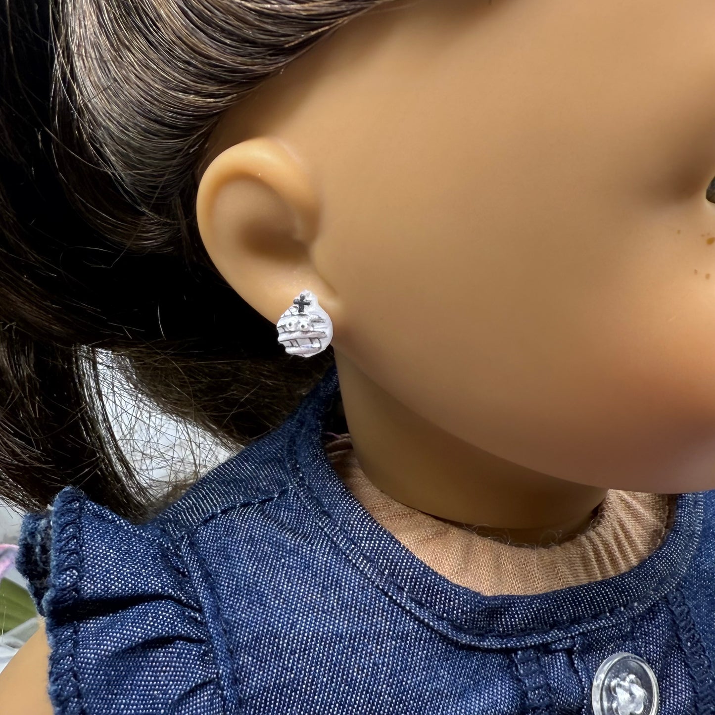 Mummy Halloween Post Doll Earrings • 2mm Post • fits 18” American Girl Doll