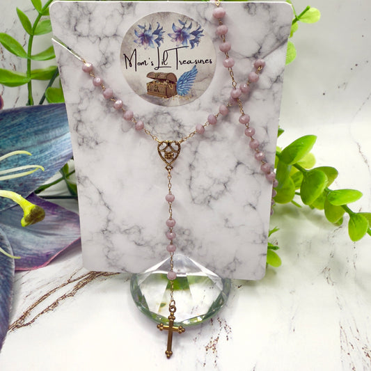 Mauve Pink Purple Glass Crystal Beaded Catholic Rosary Doll Size 18-22” Fashion or Vintage Doll