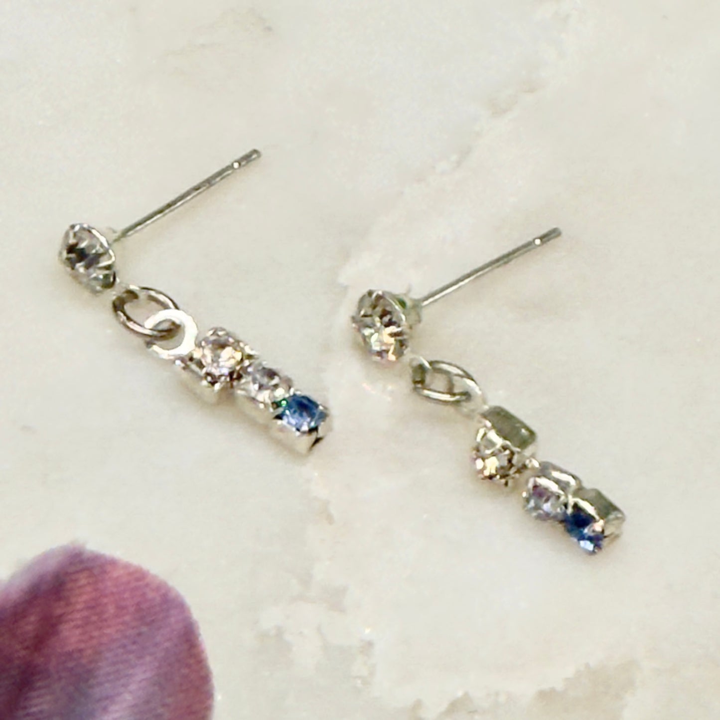Blue & Clear Rhinestone Silver Dangle Post Doll Earrings • 18” Doll Jewelry