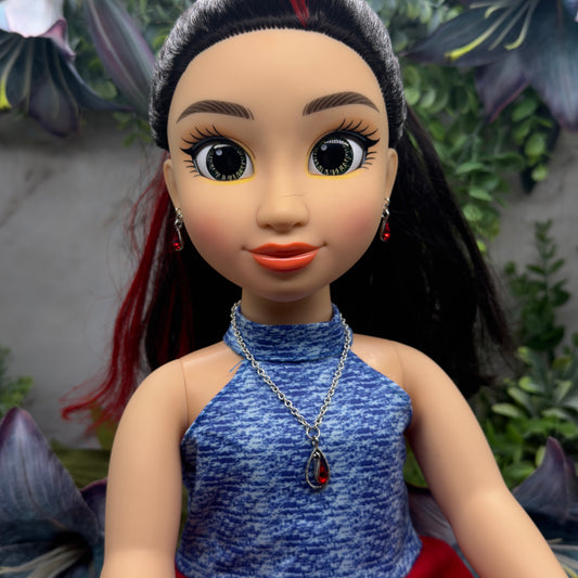 Red Teardrop Rhinestone Necklace & Earrings Set • 18” Fashion Doll Jewelry