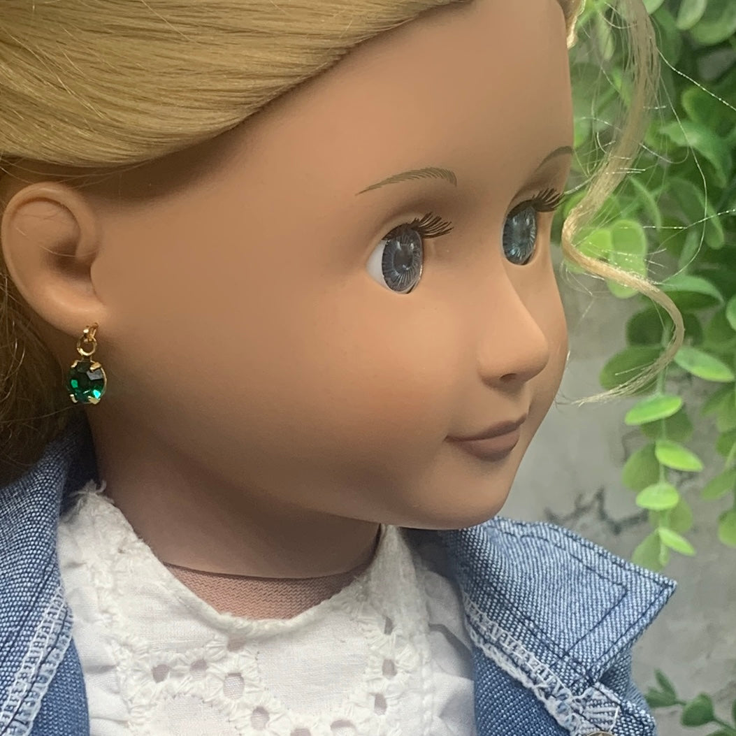 Green Rhinestone Dangle Doll Earrings • 18 Inch Fashion Doll Jewelry