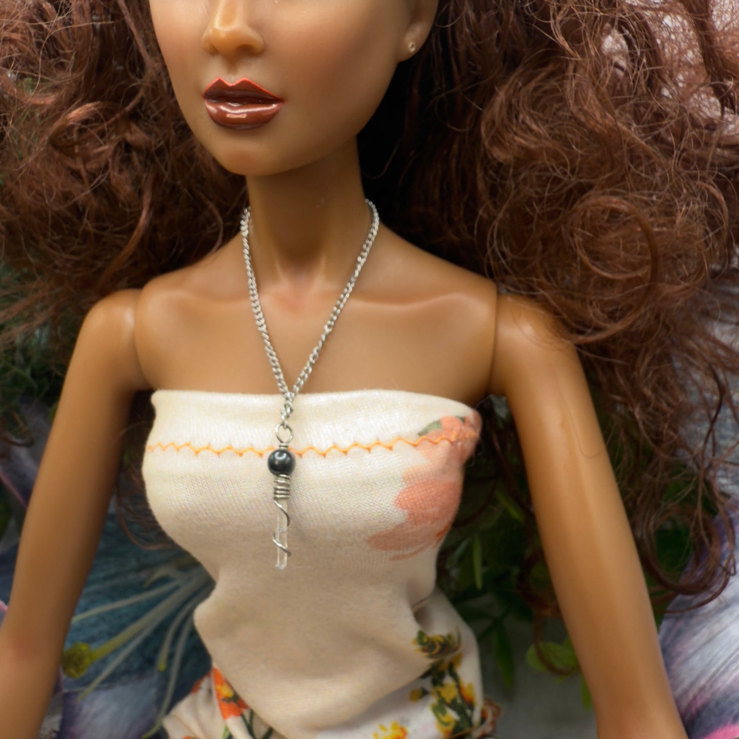 Metallic Gray Quartz Crystal Pendant Doll Necklace • 16 Inch Fashion Doll Jewelry