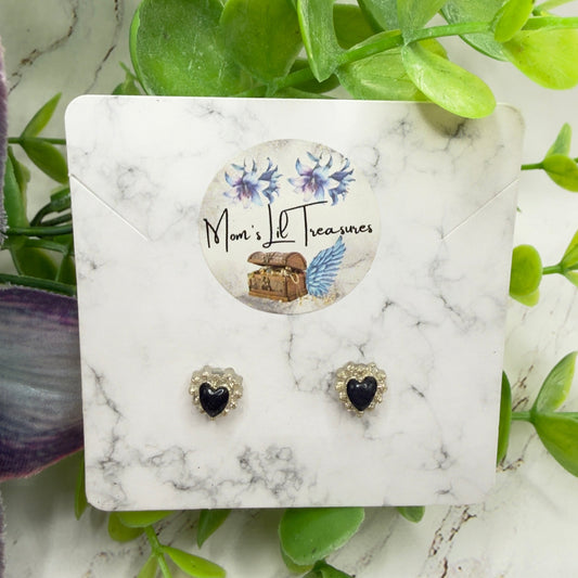 Black Center Glittery Ruffle Heart Post Doll Earrings • 2mm Post for 18 Inch Fashion Doll