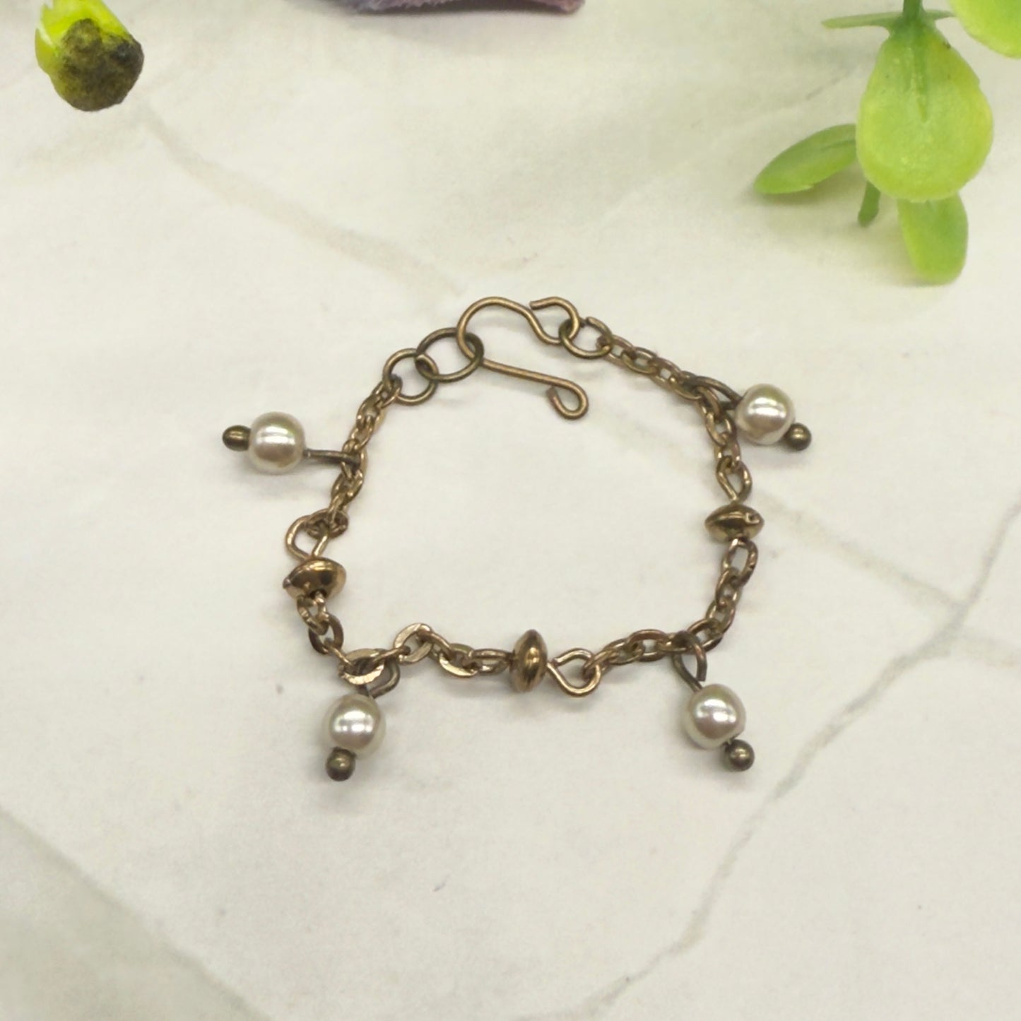 Pearl Dangle Gold Chain Doll Bracelet