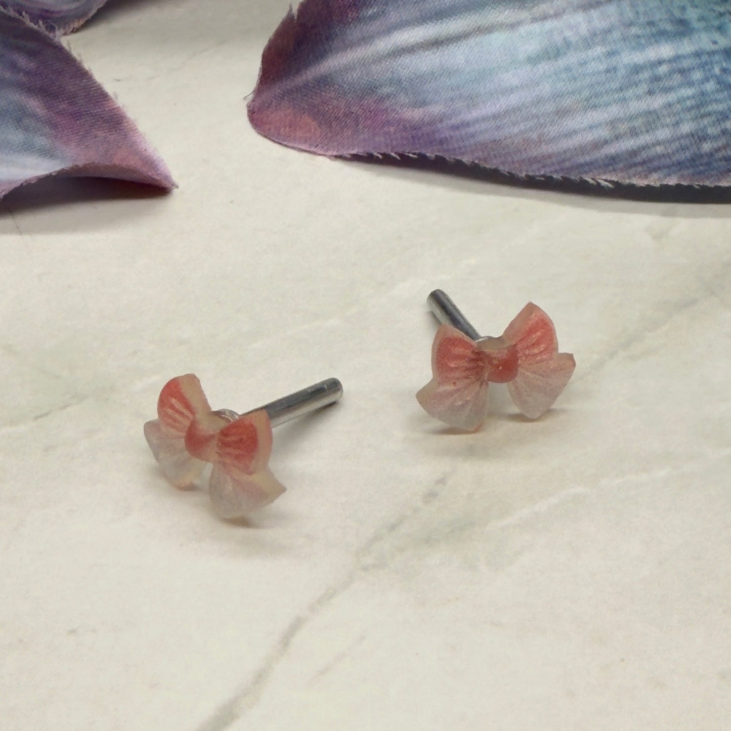 Translucent Pink Bow Post Doll Earrings •2mm Post fit 18 Inch Fashion Doll