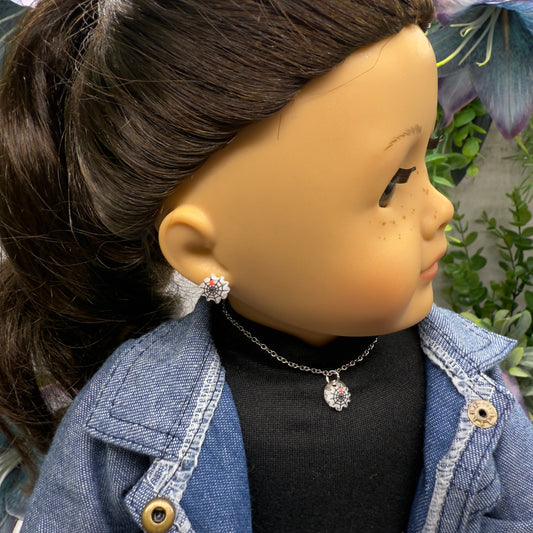 Spider Web Halloween Doll Necklace and 2mm Post Earrings Set • 18 Inch Fashion Doll Jewelry