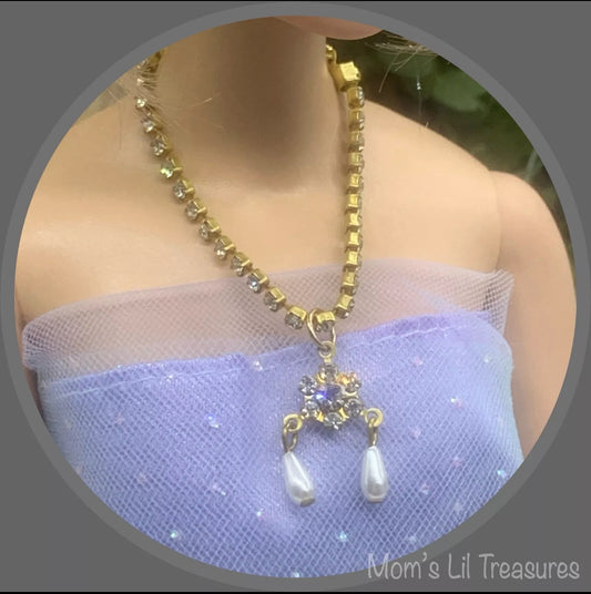 16 Inch Fashion Doll Jewelry • Rhinestone Pearl Pendant Doll Necklace