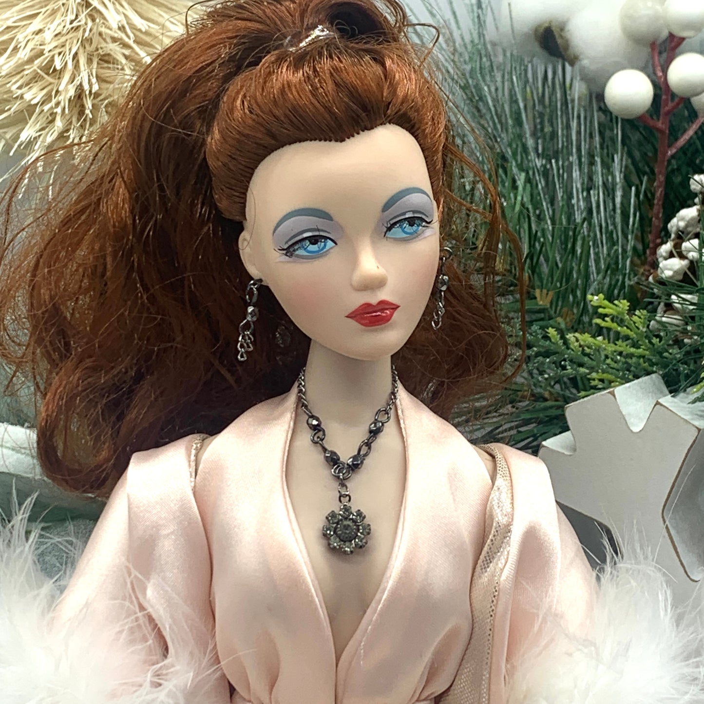Black Smoky Rhinestone Crystal Doll Necklace Earrings Set • 16” Doll Jewelry