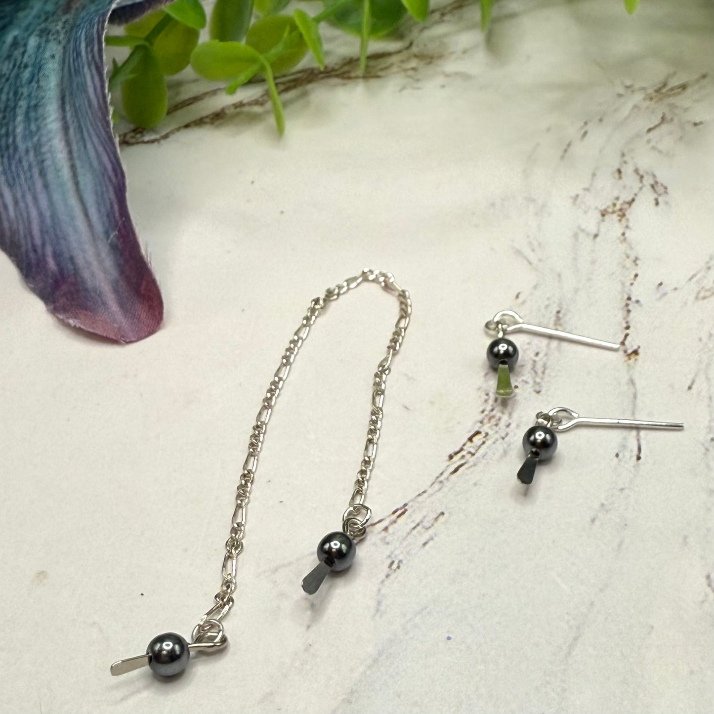 Gray Metallic and Silver Chain Wrap Style Necklace & Earrings Set • 10-12” 1:6 Fashion Doll Jewelry
