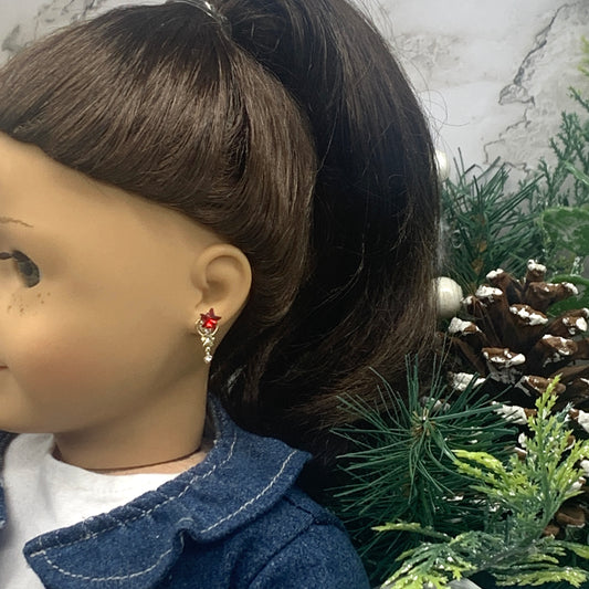 Red Rhinestone Star Heart Post Doll Earrings 2mm Post fit 18” American Girl Doll