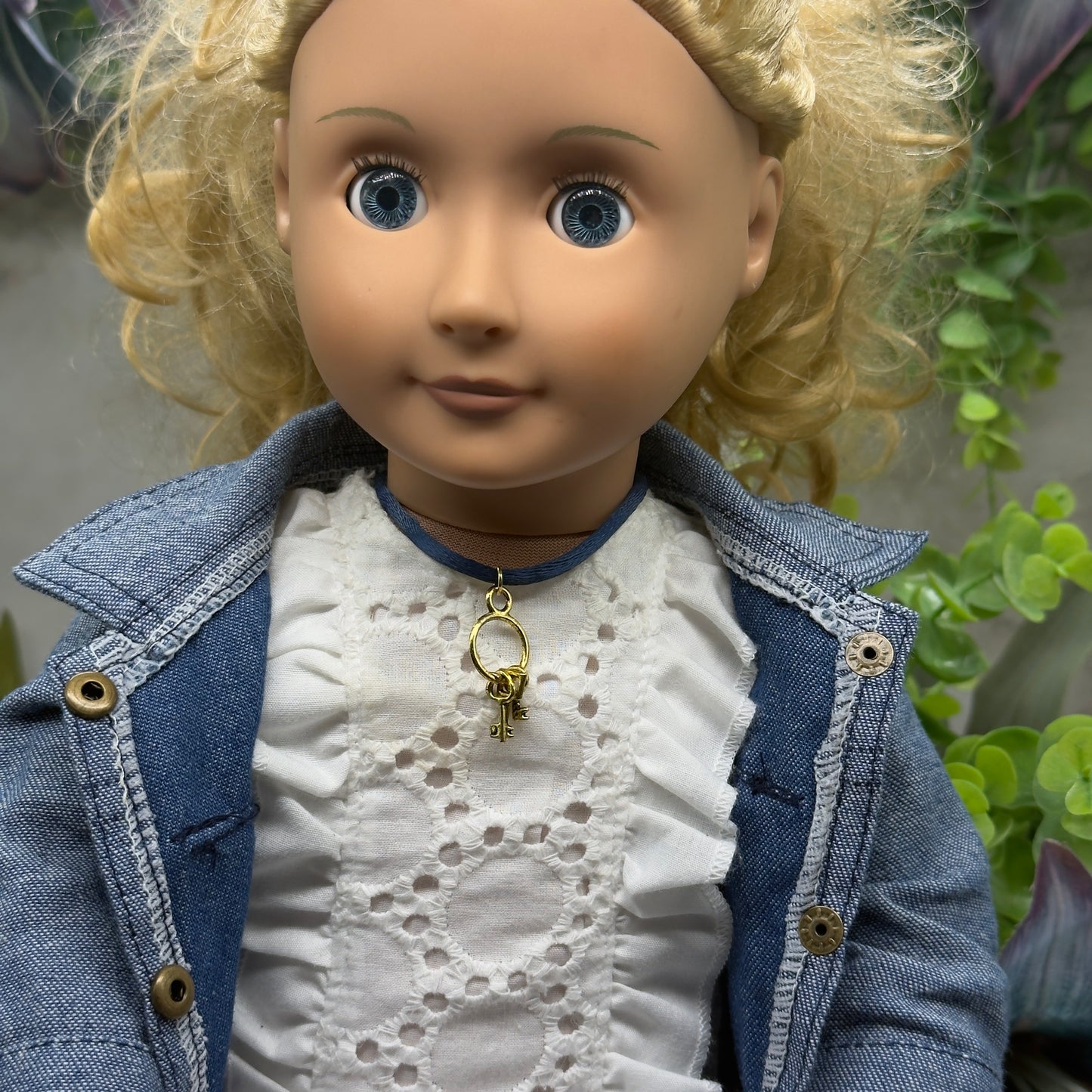 Blue Cord Gold Keys Pendant Doll Necklace • 18 Inch Fashion Doll Jewelry