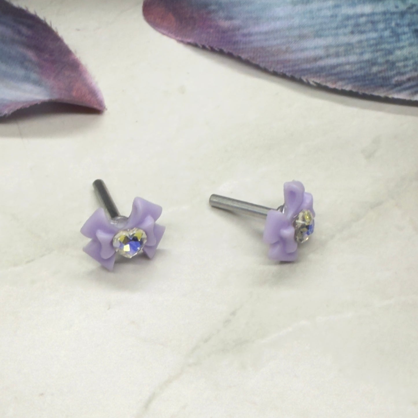 Purple Bow Rhinestone Heart Post Doll Earrings
•2mm Post fit 18 Inch Fashion Doll