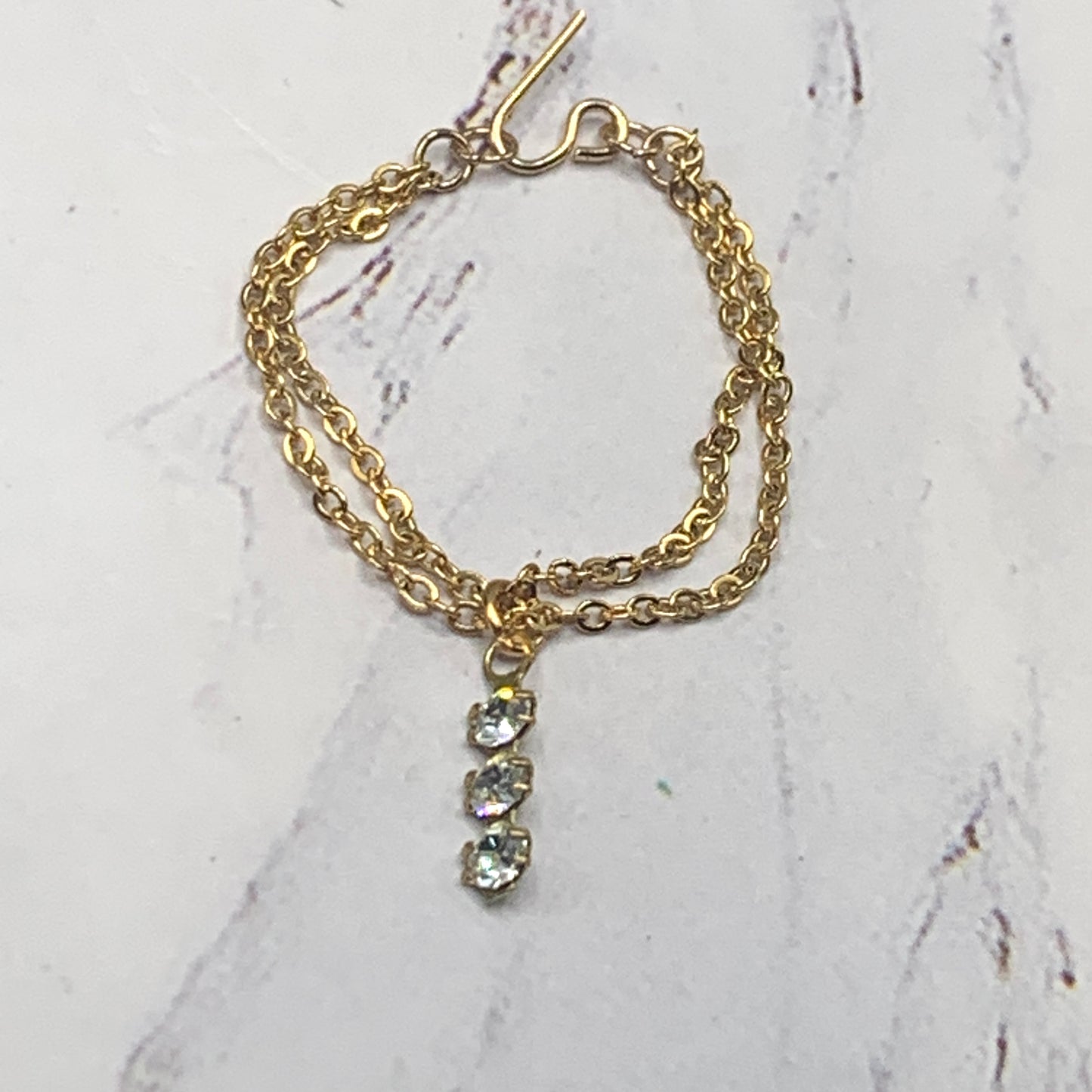 Clear Rhinestone Gold Double Chain Doll Necklace Earring Set • 16” Doll Jewelry