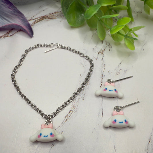 Cinnamoroll Sanrio White Puppy Charm Doll Necklace & Earrings • 18 Inch Fashion Doll Jewelry