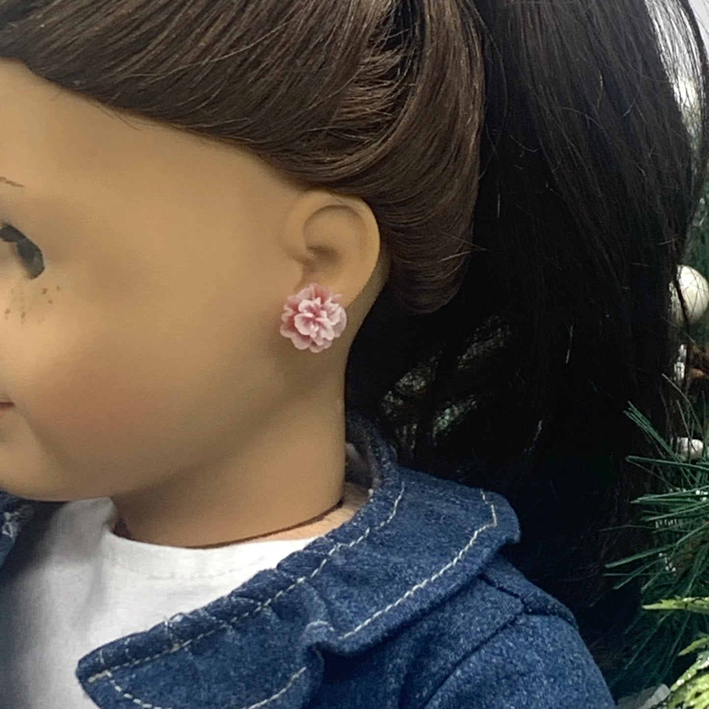 Pink Flower Rose Post Doll Earrings 2mm Post • fits 18” American Girl Doll
