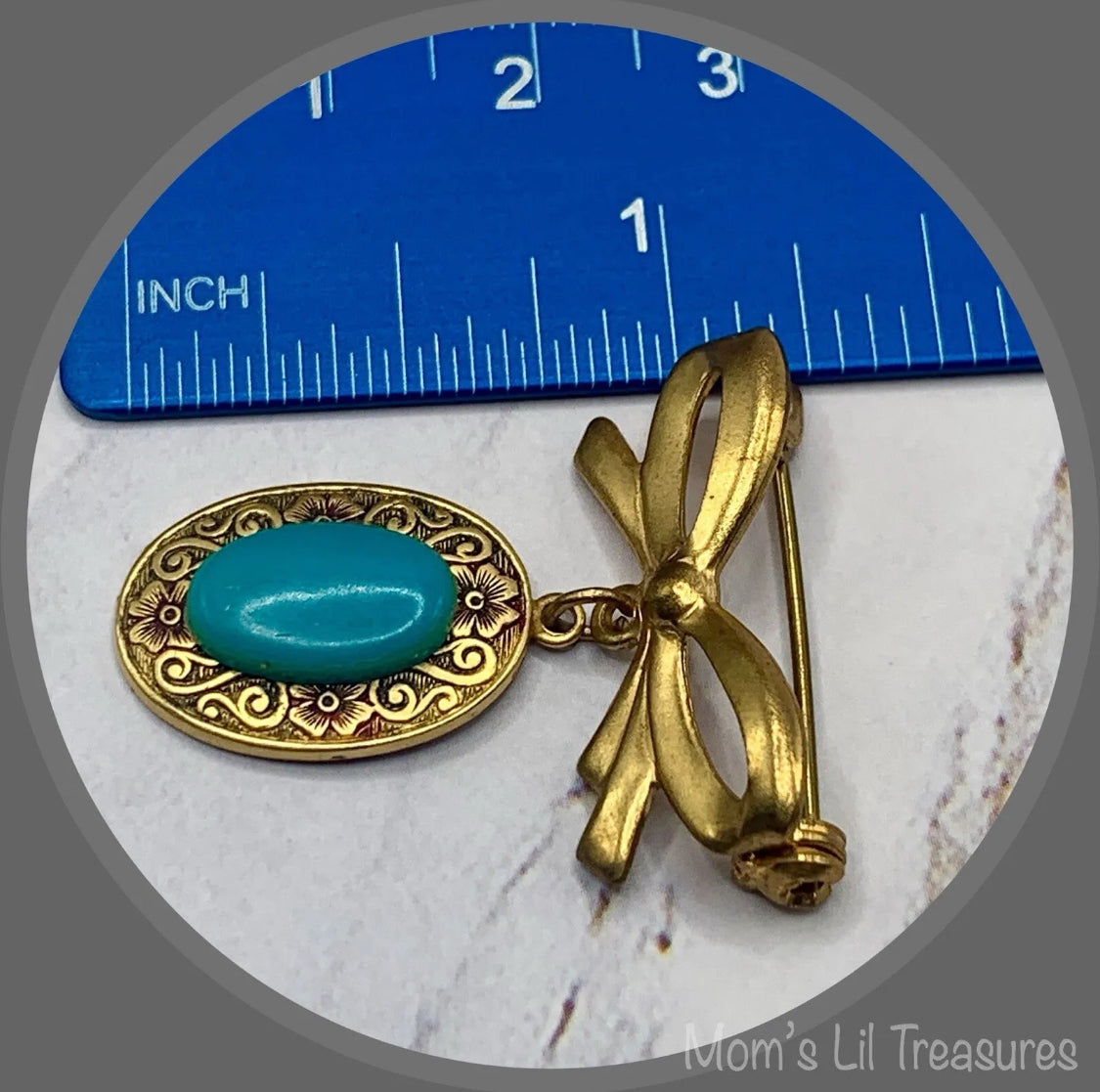 Gold Tone Turquoise Blue Pendant • Doll Brooch