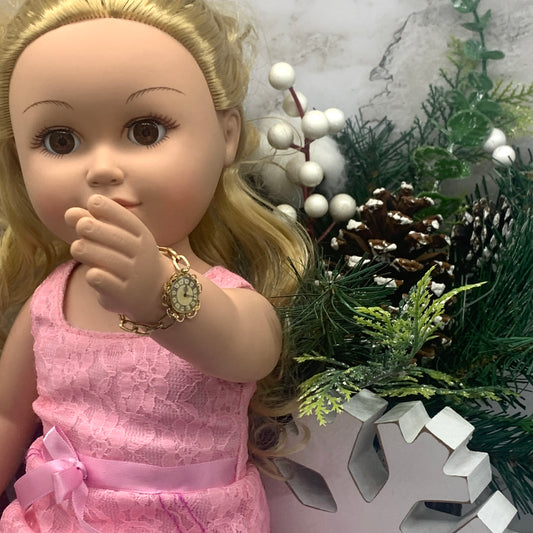 Gold Tone Filigree Watch Bracelet • 18 Inch Fashion Doll Jewelry