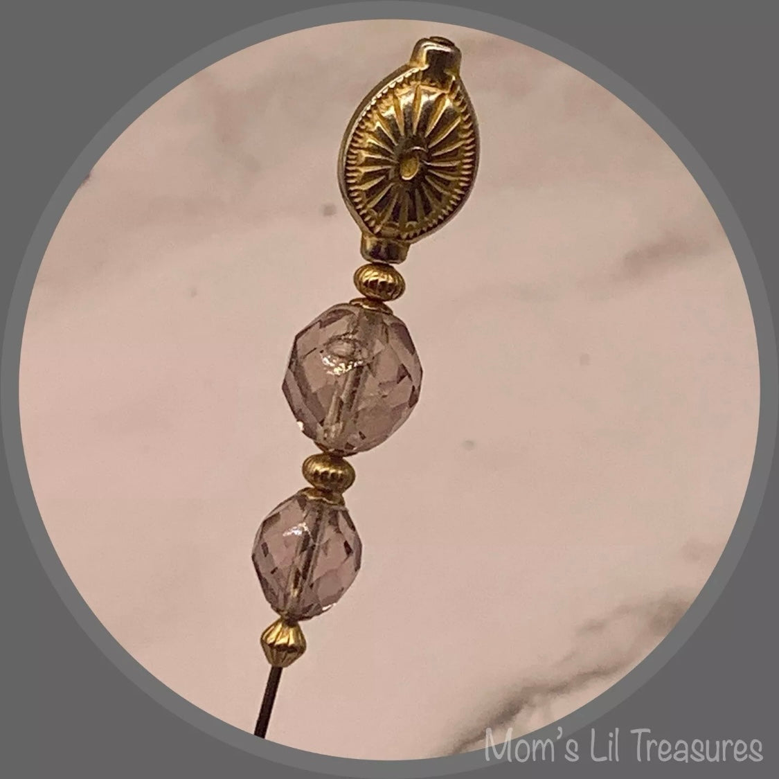 Light Grayish Purple Crystal Gold Tone Accent - 8” • Hatpin - Stick Pin