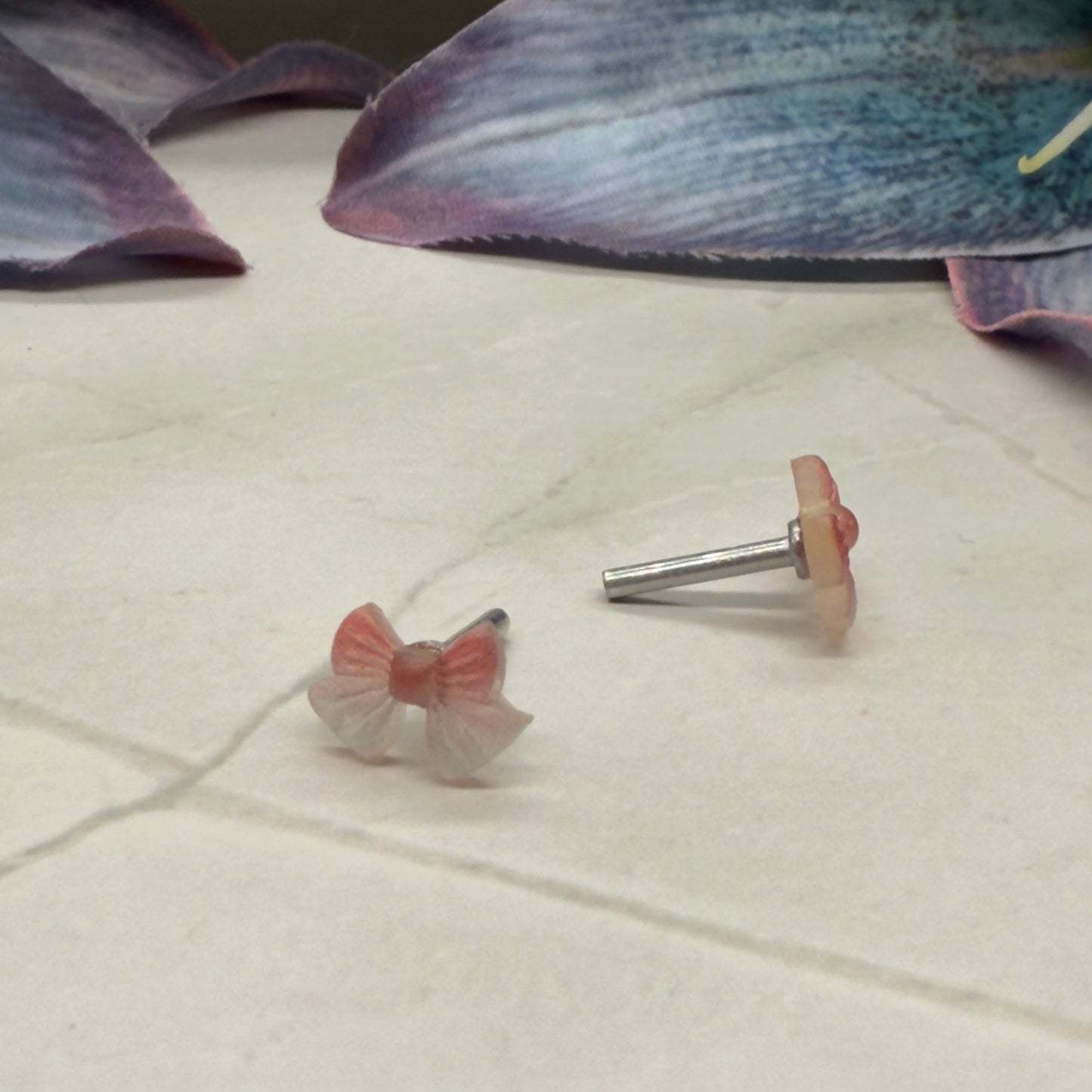 Translucent Pink Bow Post Doll Earrings •2mm Post fit 18 Inch Fashion Doll