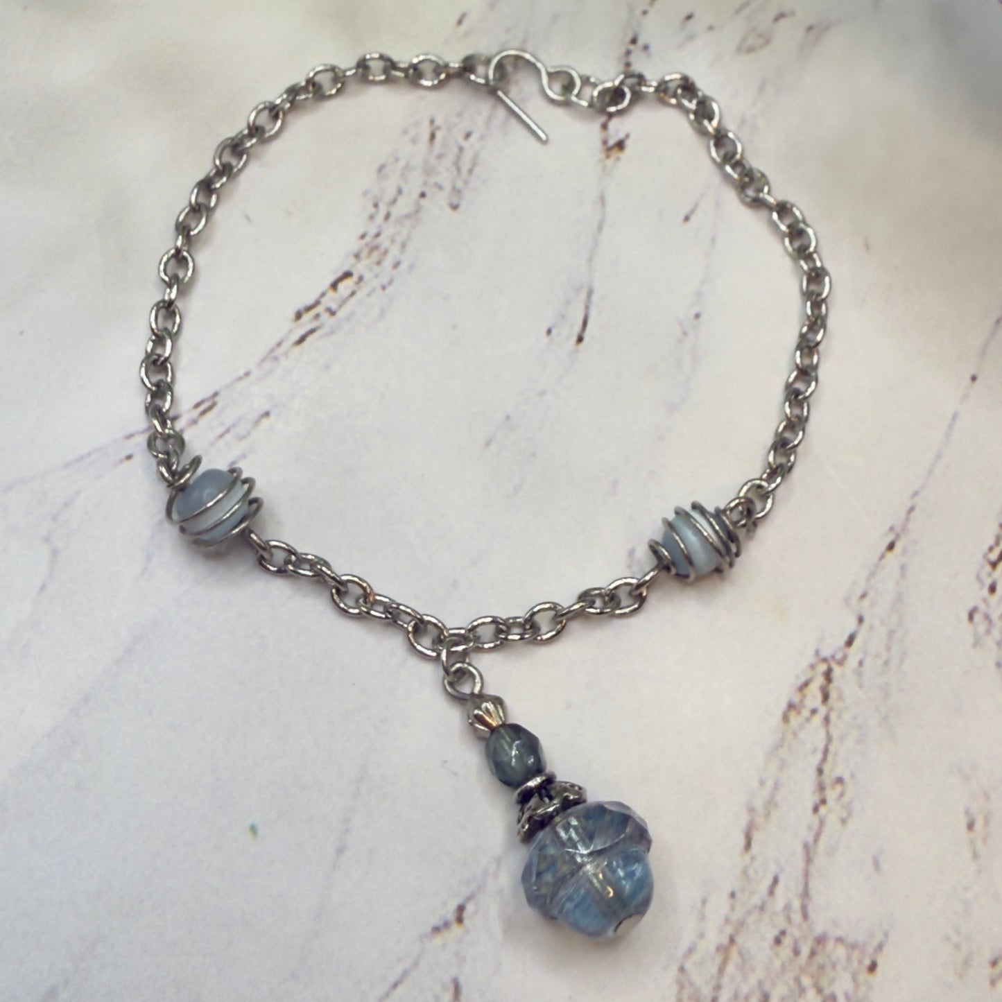 Light Blue Glass Silver Chain Pendant Doll Necklace • 14 Inch Fashion Doll Jewelry