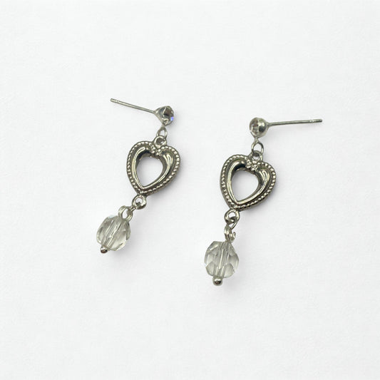 Silver Heart Clear Crystal Dangle Doll Earrings • 18 Inch Fashion Doll Jewelry