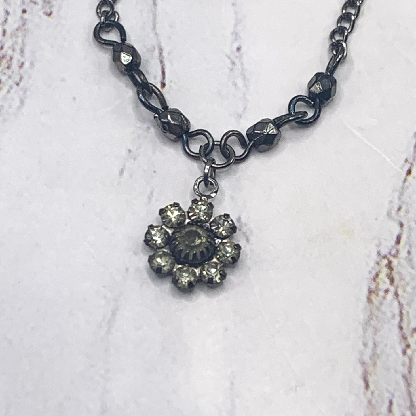 Black Smoky Rhinestone Crystal Doll Necklace Earrings Set • 16” Doll Jewelry