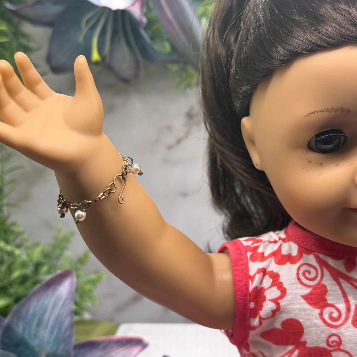 Pearl Dangle Gold Chain Doll Bracelet