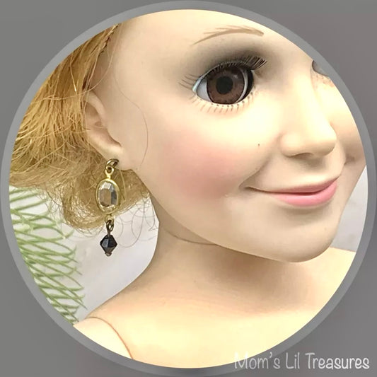 Black & Clear Crystal Gold Dangle Doll Earrings for 18-22” Vintage Doll Jewelry
