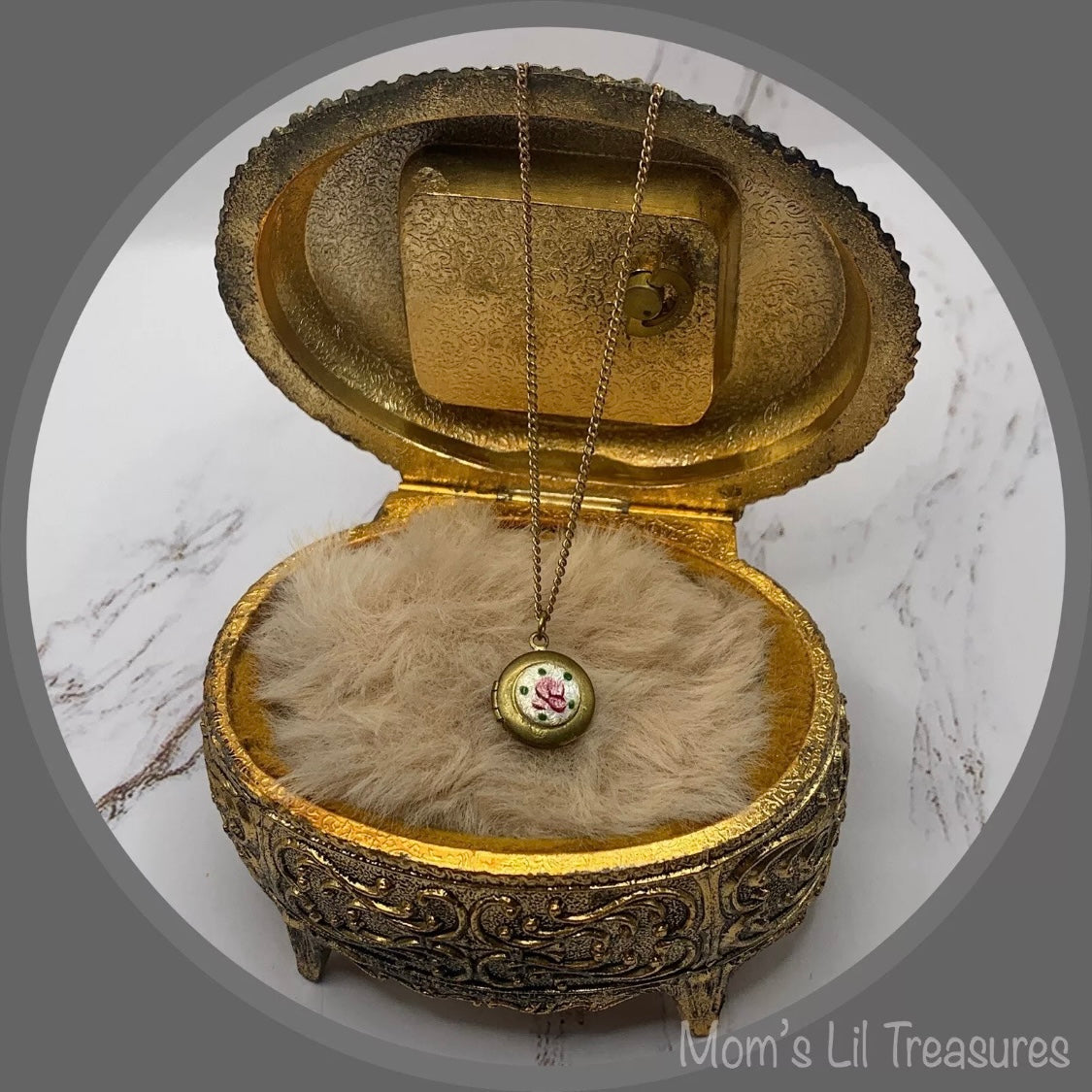 Gold Tone Locket Rose Flower Design Doll Necklace • 18 Inch Fashion Doll Jewelry