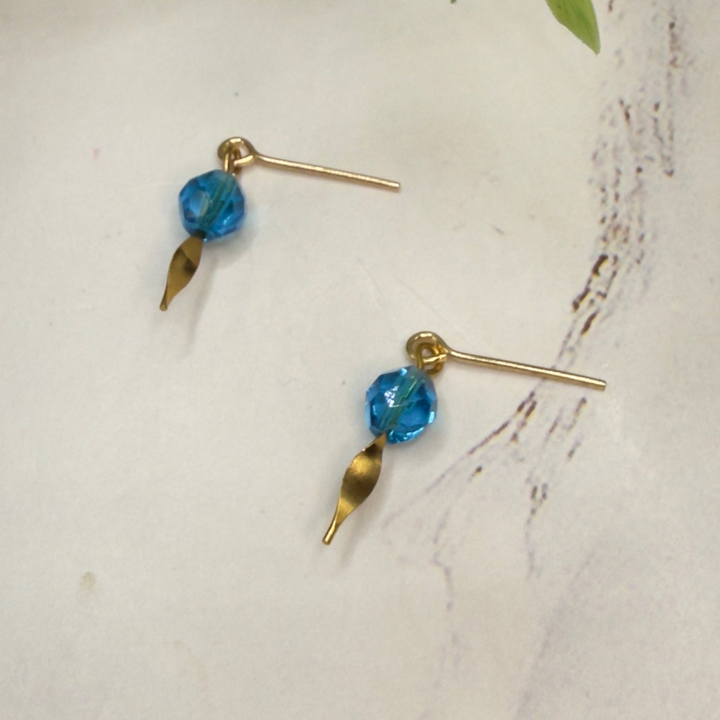 Turquoise Blue Glass Crystal & Gold Doll Earrings • 18 Inch Fashion Doll Jewelry
