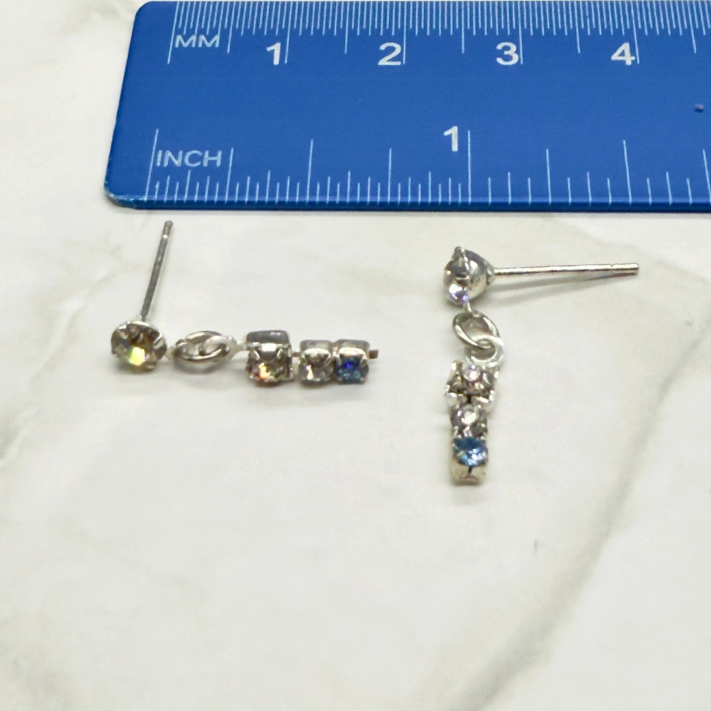 Blue & Clear Rhinestone Silver Dangle Post Doll Earrings • 18” Doll Jewelry