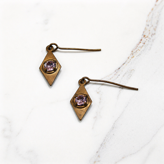 Diamond Pink Rhinestone Gold Brass Dangle Doll Earrings for 11-12” Fashion Doll Jewelry