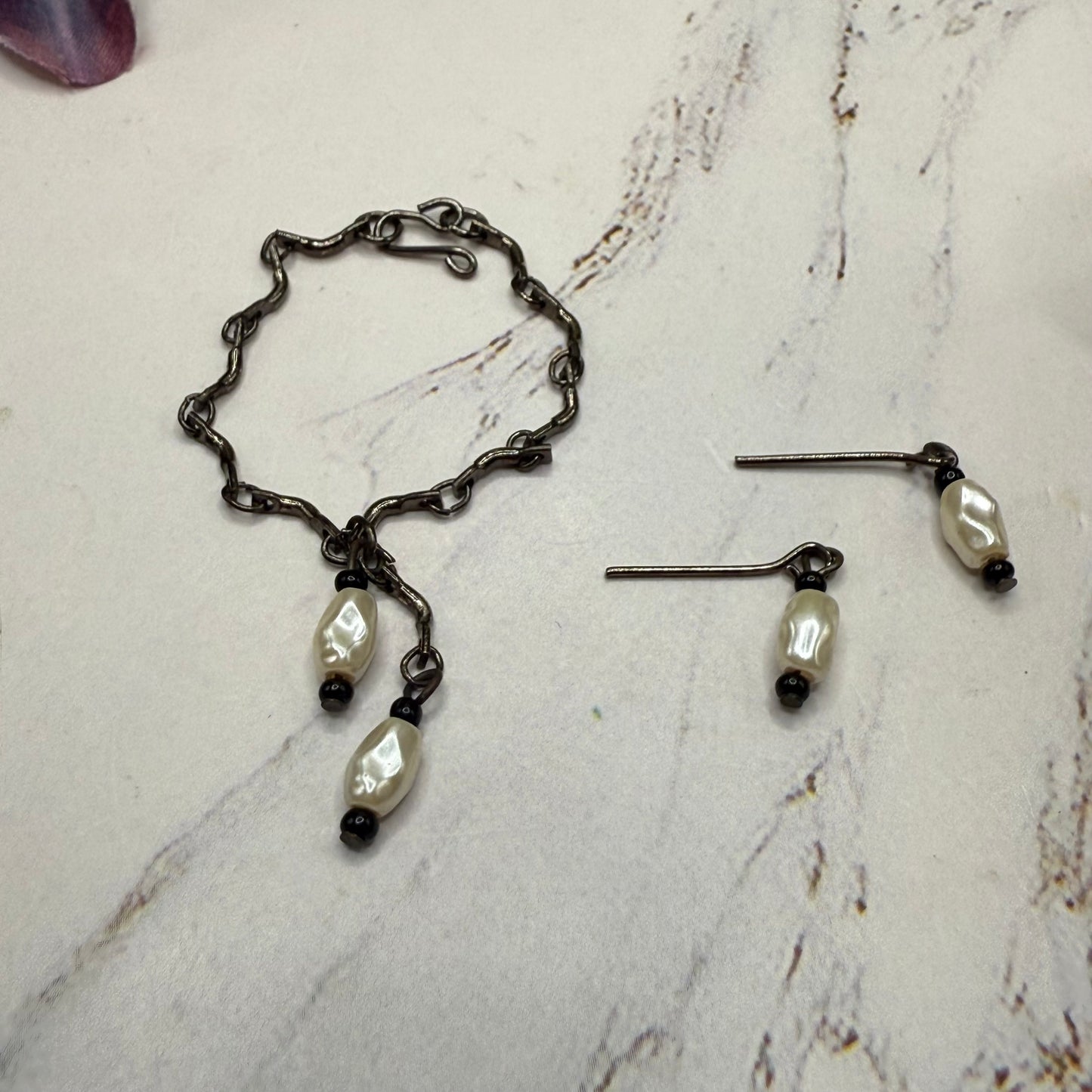 Black Chain Pearl Dangle Doll Necklace & Earrings Set • 16 Inch Fashion Doll Jewelry