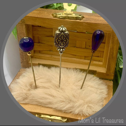 Blue Silver Set • Stick Pins / Hatpin / Sewing Quilting pins / Gifts for Her