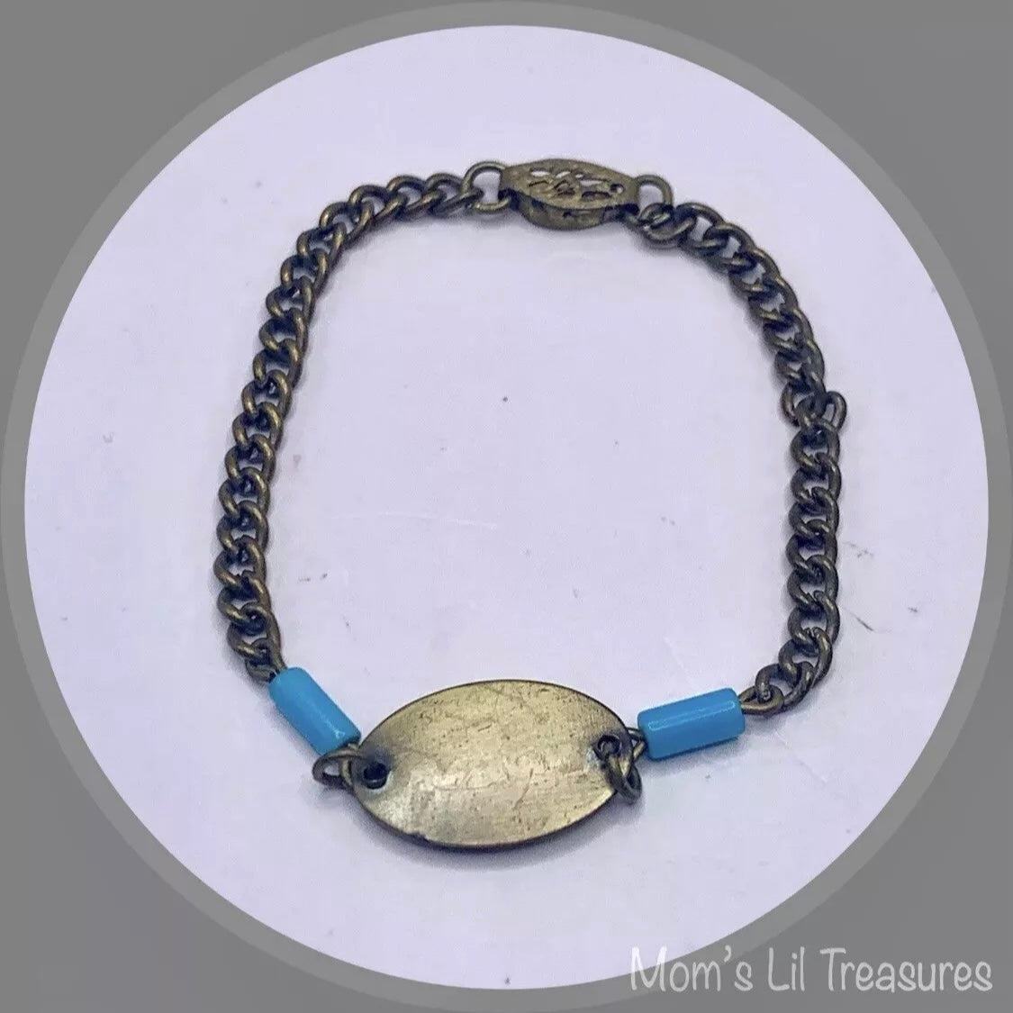 Turquoise Blue Brass Gold Oval Pendant Necklace for 14 inch Wellie Wisher Doll