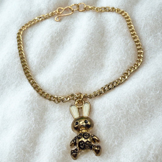Bunny White & Black Enamel Detail Charm Doll Necklace Easter • 18 Inch Fashion Doll Jewelry