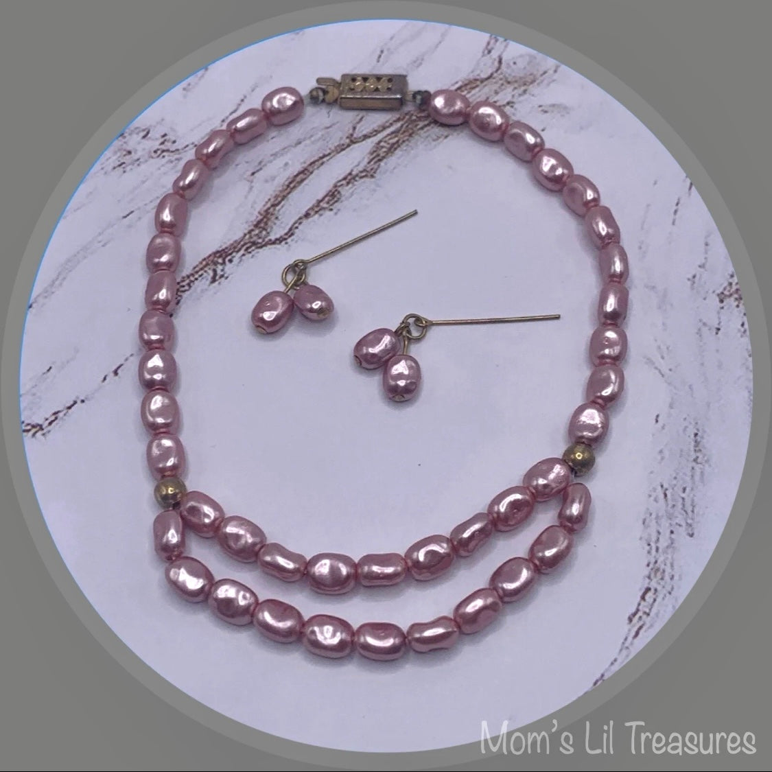Light Purple Pearl Doll Necklace Earring Set • 18-22 Inch Vintage Doll Jewelry