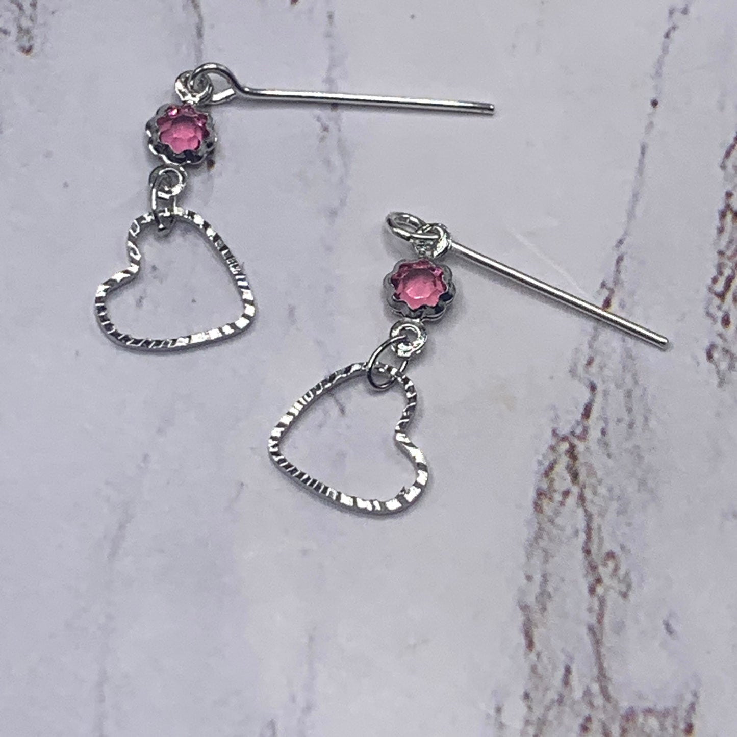 Silver Heart Pink Crystal Silver Doll Necklace Earring Set for 14” Wellie Wisher